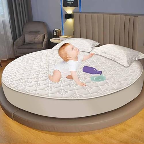 Matratzenschoner Wasserdicht Matratzenauflage Wasserdicht Runder Matratzen Topper Spannbettlaken Boxspringbett Atmungsaktiv Mattress Protector(03,Diameter200cm) von MTHGH