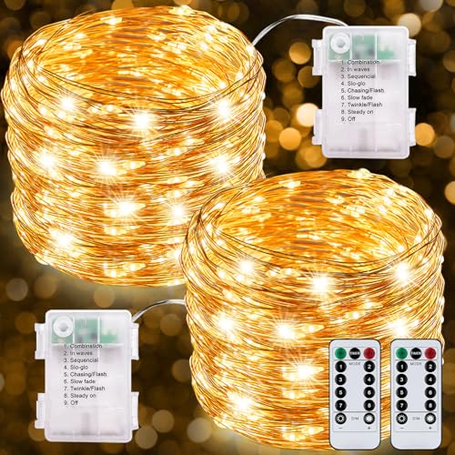 MTINRNI 2 Stück led Lichterkette Batteriebetrieben,12M 120 LED 8 Modi,Kupferdraht mit Fernbedienung Timer,IP67 Wasserdicht,für Party Weihnachten Halloween Hochzeit Deko, Warmweiß MTINRNI 2 Stück led Lichterkette Batteriebetrieben,12M 120 LED 8 Modi,Kupferdraht mit Fernbedienung Timer,IP67 Wasserdicht,für Party Weihnachten Halloween Hochzeit Deko, Warmweiß von MTINRNI
