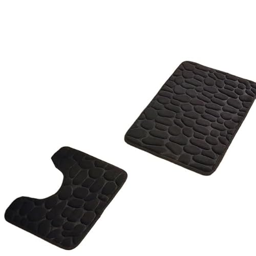 MTKSFDC Badematte rutschfest 2pcs geprägtes Steinmuster Toilettenmatten-Türmatten absorbieren Wassermatten Nicht-Schlupfteppichmatte, können Streifen Teppichhäuser Dekoration waschen(Black) von MTKSFDC