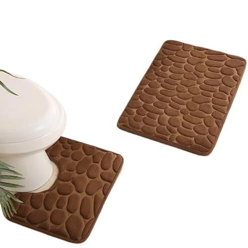 MTKSFDC Badematte rutschfest 2pcs geprägtes Steinmuster Toilettenmatten-Türmatten absorbieren Wassermatten Nicht-Schlupfteppichmatte, können Streifen Teppichhäuser Dekoration waschen(Chocolate) von MTKSFDC