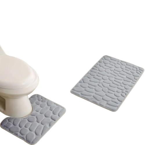 MTKSFDC Badematte rutschfest 2pcs geprägtes Steinmuster Toilettenmatten-Türmatten absorbieren Wassermatten Nicht-Schlupfteppichmatte, können Streifen Teppichhäuser Dekoration waschen(Light Grey) von MTKSFDC