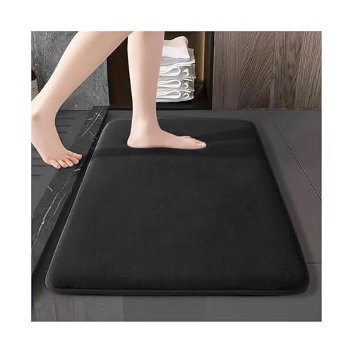 MTKSFDC Badematte rutschfest 50x80 cm/40x60 cm Festkörperbodenmatte Badezimmer Wohnzimmer Türstür Wasser-Absorption Nicht-Schlupfmatte Schlafzimmer Fußmatte Teppich(Black,50x80cm) von MTKSFDC