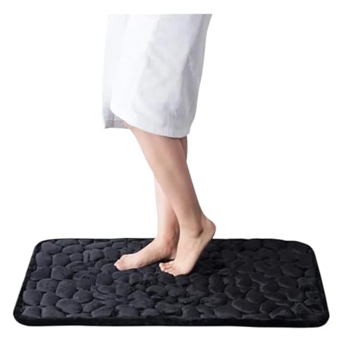 MTKSFDC Badematte rutschfest Geprägte Badezimmer-Badematte, Korallenvlies, Rutschfester Teppich in der Badewanne, Bodenteppich, Duschraum, Fußmatte, Memory-Schaum-Pad(Black,50x80cm) von MTKSFDC