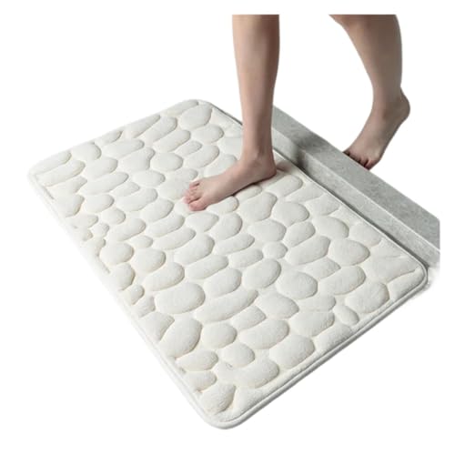 MTKSFDC Badematte rutschfest Geprägte Badezimmer-Badematte, Korallenvlies, Rutschfester Teppich in der Badewanne, Bodenteppich, Duschraum, Fußmatte, Memory-Schaum-Pad(White,50x80cm) von MTKSFDC