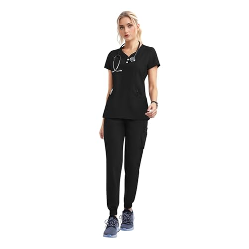 MTKSFDC Kasacks Damen Pflege Arzt Krankenschwester Peeling Set Frauen Jogger Set Krankenhaus Zubehör Operationssaal Chirurgische Arbeitskleidung(42162-black,M) von MTKSFDC
