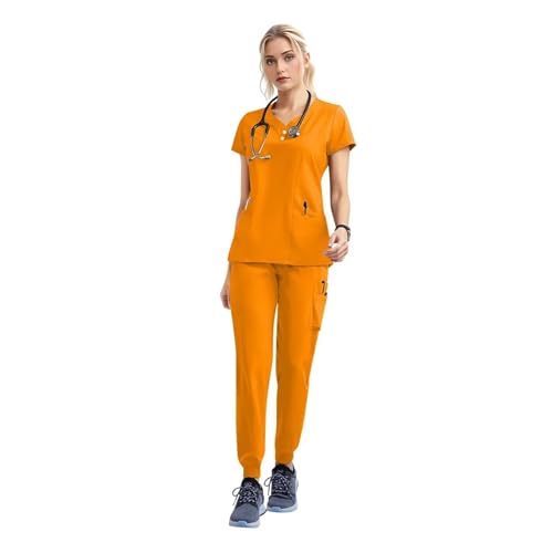 MTKSFDC Kasacks Damen Pflege Frauen tragen Peeling-Set Arzt Arbeitskleidung Krankenschwester Peelings Set Jogger Anzug Arzt Krankenhaus Chirurgische Uniformen(42162-Mango,L) von MTKSFDC