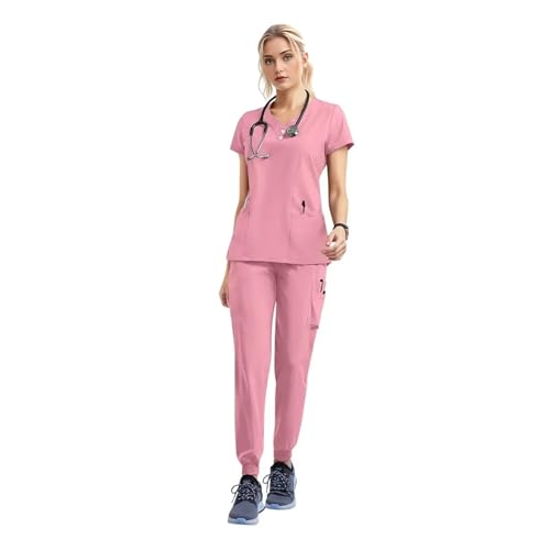 MTKSFDC Kasacks Damen Pflege Frauen tragen Peeling-Set Arzt Arbeitskleidung Krankenschwester Peelings Set Jogger Anzug Arzt Krankenhaus Chirurgische Uniformen(42162-Pink,M) von MTKSFDC