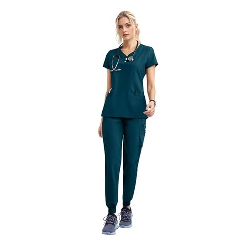 MTKSFDC Kasacks Damen Pflege Frauen tragen Peeling-Set Arzt Arbeitskleidung Krankenschwester Peelings Set Jogger Anzug Arzt Krankenhaus Chirurgische Uniformen(42162-azure Blue,L) von MTKSFDC
