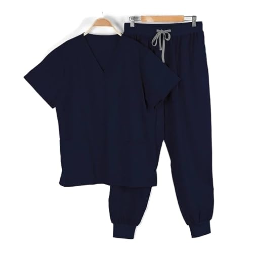 MTKSFDC Kasacks Damen Pflege OP-Uniform, Peelings for Krankenhäuser, Arbeits-Peeling-Set, Zubehör, Zahnarzt-Anzug, Jogger-Arbeitskleidung(Deep Blue,S) von MTKSFDC