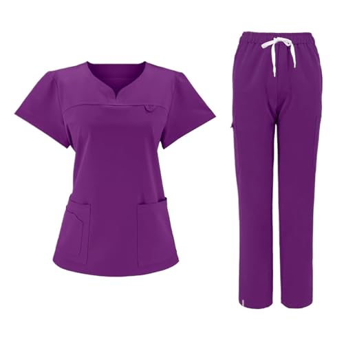 MTKSFDC Kasacks Damen Pflege Schmal geschnittene elastische Peeling-Sets for Operationssaal-Uniform, Peeling-Uniform for Krankenschwestern, einfarbiger Anzug(Gold,XS) von MTKSFDC