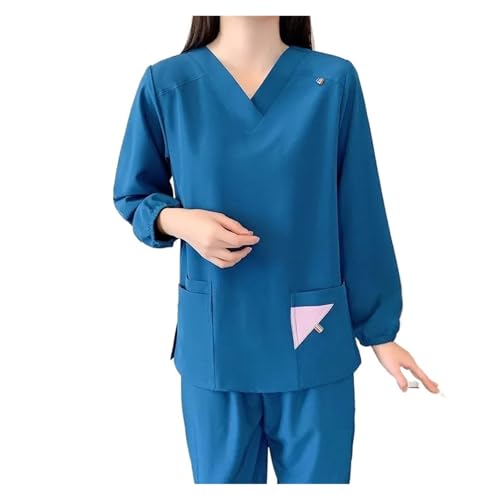MTKSFDC Kasacks Damen Pflege Stretch Uniform Frauen Quick-Dry Scrubs Langarm Pflege Kleidung Elastische Weiche Arzt Arbeitskleidung(Dark Blue,2XL for 70-77kg) von MTKSFDC