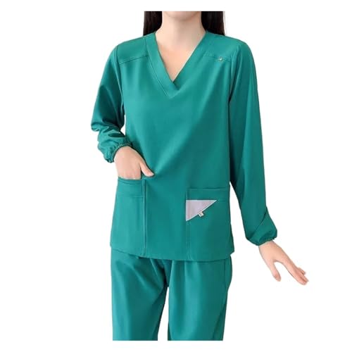 MTKSFDC Kasacks Damen Pflege Stretch Uniform Frauen Quick-Dry Scrubs Langarm Pflege Kleidung Elastische Weiche Arzt Arbeitskleidung(Green,M for 55-62kg) von MTKSFDC