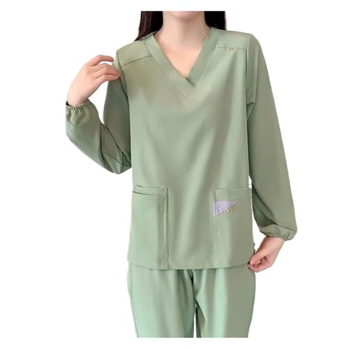 MTKSFDC Kasacks Damen Pflege Stretch Uniform Frauen Quick-Dry Scrubs Langarm Pflege Kleidung Elastische Weiche Arzt Arbeitskleidung(Green2,L for 60-66kg) von MTKSFDC