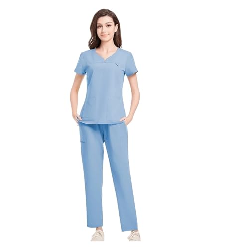 MTKSFDC Kasacks Damen Pflege Uniform Damen Slim Fit Operationsanzug Elastizität Peeling-Sets Operations-Arbeitskleidung Krankenschwester Chirurg Isolation Overalls(Black,L) von MTKSFDC