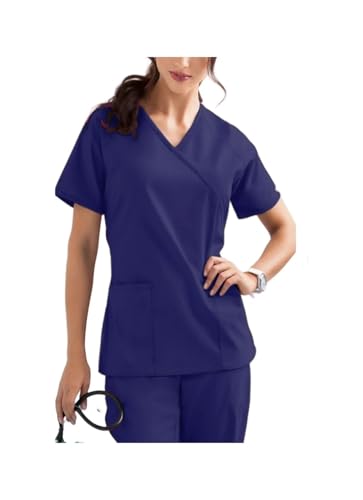 MTKSFDC Kasacks Damen Pflege Uniformen Stretch Scrub Tops Mit Tasche Hosen Krankenschwester Uniform Arzt Overalls Schönheit Salon Workw(Blue,S) von MTKSFDC