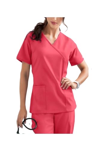 MTKSFDC Kasacks Damen Pflege Uniformen Stretch Scrub Tops Mit Tasche Hosen Krankenschwester Uniform Arzt Overalls Schönheit Salon Workw(Red,M) von MTKSFDC