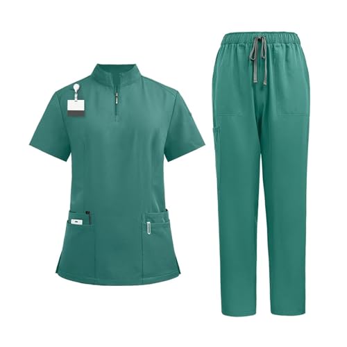 MTKSFDC Kasacks Damen Pflege Unisex Uniformen for V-Ausschnitt Krankenschwester Scurbs Set Frauen Krankenhaus Arzt Arbeitskleidung Dental Arbeitsuniform(42108-Green,XL) von MTKSFDC