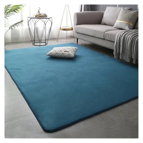 MTKSFDC Schlafzimmer Teppich Korallensamt-Teppiche for Moderne Wohnzimmerdekoration, Dicker, kurzer Plüsch-Teppich, Kinderschlafzimmer-Spielkriechmatte, Balkonkissen(Lake Blue,140x160cm 55x63in) von MTKSFDC