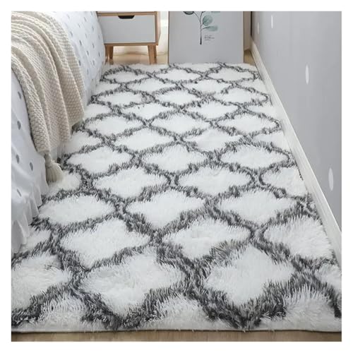 MTKSFDC Schlafzimmer Teppich Nacht Plüsch Teppich Boden Wohnzimmer Kaffee Tisch Schlafzimmer Haushalt Matte Teppich Wohnkultur Schönes Zimmer Mädchen Kinder Haustier(White Check,40x120cm) von MTKSFDC