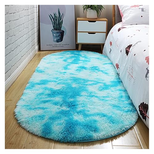 MTKSFDC Schlafzimmer Teppich Ovaler Dicker Teppich for Wohnzimmer, Plüsch-Schlafzimmerteppiche, Langflor-Plüschteppich, Kinderbett, Weiche Samtmatte, Heimdekoration(Blue Gradient,150X200cm) von MTKSFDC