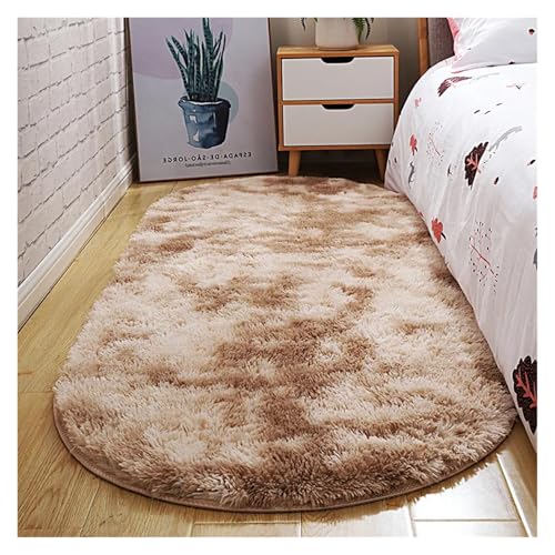 MTKSFDC Schlafzimmer Teppich Ovaler Dicker Teppich for Wohnzimmer, Plüsch-Schlafzimmerteppiche, Langflor-Plüschteppich, Kinderbett, Weiche Samtmatte, Heimdekoration(Camel Gradient,150X200cm) von MTKSFDC