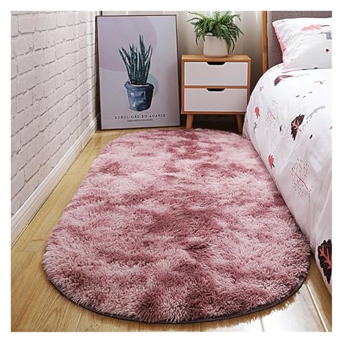 MTKSFDC Schlafzimmer Teppich Ovaler Dicker Teppich for Wohnzimmer, Plüsch-Schlafzimmerteppiche, Langflor-Plüschteppich, Kinderbett, Weiche Samtmatte, Heimdekoration(Dark pink Gradient,160X230cm) von MTKSFDC