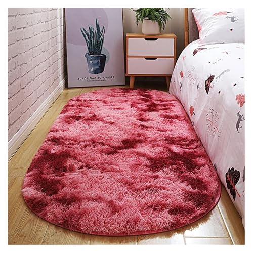 MTKSFDC Schlafzimmer Teppich Ovaler Dicker Teppich for Wohnzimmer, Plüsch-Schlafzimmerteppiche, Langflor-Plüschteppich, Kinderbett, Weiche Samtmatte, Heimdekoration(Red Gradient,40X60cm) von MTKSFDC