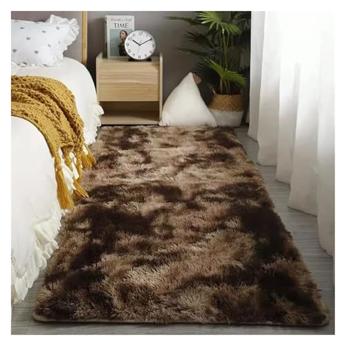 MTKSFDC Schlafzimmer Teppich Schlafzimmer Teppich Flauschige Teppiche for Wohnzimmer Große Nachttisch Kinder Spiel Matte Weiche Wohnkultur Balkon Shaggy Decke(Coffee tie Dyeing,80x160cm I 31x62in) von MTKSFDC