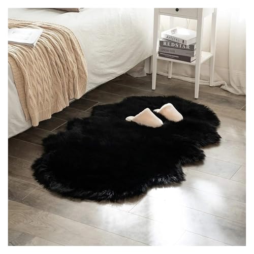 MTKSFDC Schlafzimmer Teppich Weicher Schlafzimmerteppich mit Langen Haaren, Nachttischteppich, Sofakissen, Teppiche, Wohnzimmer, Flauschiger, haariger Teppich(Black,70x200cm 1PC) von MTKSFDC