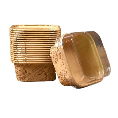 Muffins PapierföRmchen 50 Set braune Buchstaben Muffin Cupcake Pappbecher quadratisch Cupcake Liner mit Deckel Backen Muffin Box Cup Case Tablett Geburtstag Kuchen Party Dekor(KHAKi1) von MTKSFDC