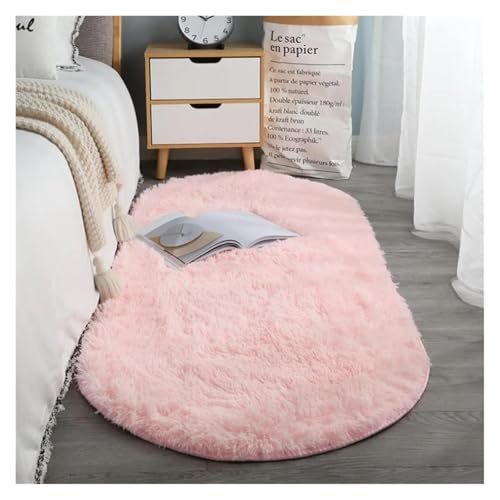 Schlafzimmer Teppich Ovaler, weicher, seidiger Plüsch-Teppich, moderne Heimdekoration, Wohnzimmer, Sofa, Couchtisch, Bodenteppich, Mädchen-Schlafzimmer, Fußmatte, Balkonkissen(Pink,160x230CM(63x90in)) von MTKSFDC