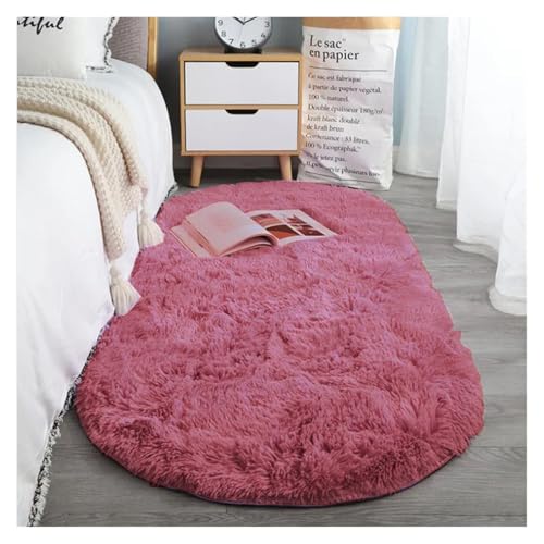 Schlafzimmer Teppich Ovaler, weicher, seidiger Plüsch-Teppich, moderne Heimdekoration, Wohnzimmer, Sofa, Couchtisch, Bodenteppich, Mädchen-Schlafzimmer, Fußmatte, Balkonkissen(Dark Pink,50X80cm(19.6x3 von MTKSFDC