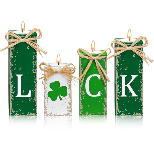 MTLEE 4 Stück St. Patricks Day Dekorationen Kerzenhalter Holz Teelichter Kerzen Kleeblatt Mittelstück Tischdekoration für St. Patricks Day Home Decor MTLEE 4 Stück St. Patricks Day Dekorationen Kerzenhalter Holz Teelichter Kerzen Kleeblatt Mittelstück Tischdekoration für St. Patricks Day Home Decor von MTLEE