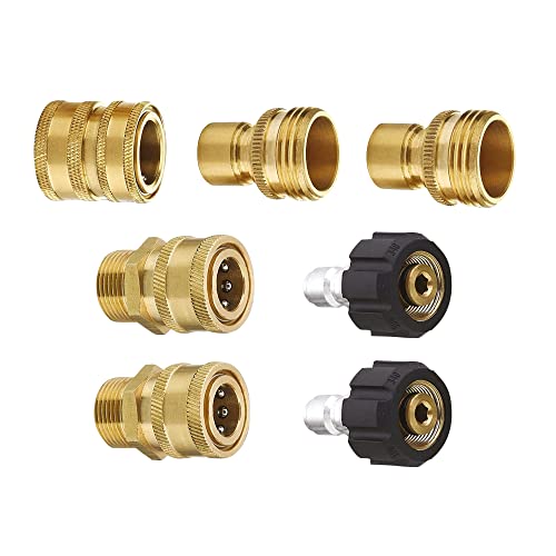 MTM Hydro SRG Hochdruckreiniger-Adapter-Set – Schnelltrennadapter-Set inklusive 15 mm M22 auf 3/8 Zoll Schnellanschluss und 3/4 Zoll GH-Schlauchverschraubungen – 7-teiliges Set von MTM Hydro