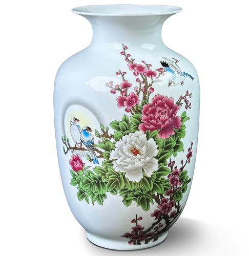 MTME Porzellanfiguren, Jingdezhen, dekorative Blumenvase, Heimdekoration, Hochzeitsgeschenke, ästhetische Skulptur, Heimdekoration (Pfingstrose und Vogel) von MTME