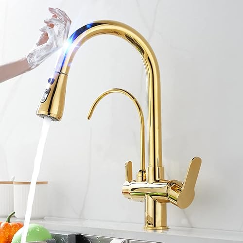 MTMHFPER Gold Sensor Küchenarmatur mit 3-Wege-Trinkwasserfunktion und Smart Touch Control von MTMHFPER