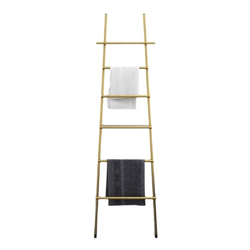 6-lagiger Handtuchleiterständer aus Metall, an der Wand lehnender Deckenhalter mit Saugnäpfen, platzsparender Präsentationsständer for die Waschküche im Badezimmer(Gold) von MTNBHH