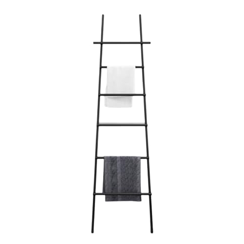 6-lagiger Handtuchleiterständer aus Metall, an der Wand lehnender Deckenhalter mit Saugnäpfen, platzsparender Präsentationsständer for die Waschküche im Badezimmer(Schwarz) von MTNBHH