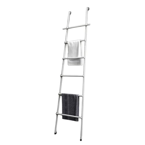 6-lagiger Handtuchleiterständer aus Metall, an der Wand lehnender Deckenhalter mit Saugnäpfen, platzsparender Präsentationsständer for die Waschküche im Badezimmer(White) von MTNBHH