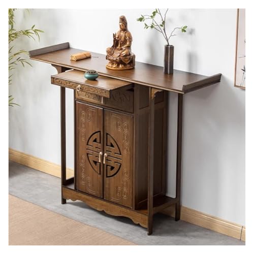 MTNBHH Altartisch aus Massivholz mit Aufbewahrung, chinesischer Meditationstisch, Pooja-Schrank for Zuhause, Gebetsbank, ausziehbare buddhistische Altarmöbel(140cm) von MTNBHH