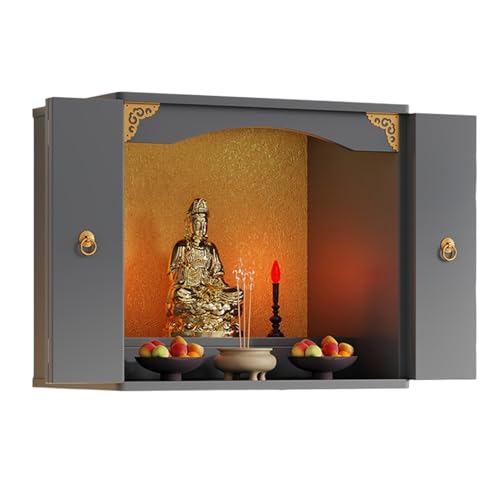 An der Wand montierter Buddha-Altartisch mit Aufbewahrung, chinesisches persönliches Schreinregal zur Meditation, an der Wand montierte Altarnischen aus Holz mit Halterung(Gray,60cm) von MTNBHH