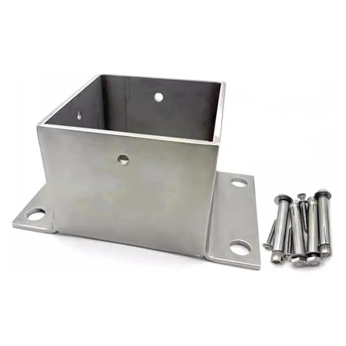 Ergola Zaunpfostensockel, Pfostenankerhalterung aus Edelstahl 304 mit vorgebohrten Löchern und Schrauben for Holzzaun, Terrasse, Pergola-Stütze(65x65mm(2.56x2.56in)) von MTNBHH