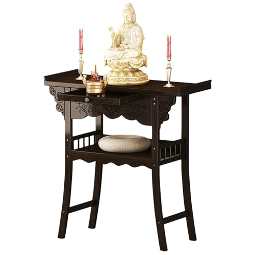 MTNBHH Altartisch for Zuhause mit ausziehbarer Schublade, Schreinregal im geschnitzten Paneel-Design for Pooja, Meditation, Dekoration(80cm) von MTNBHH