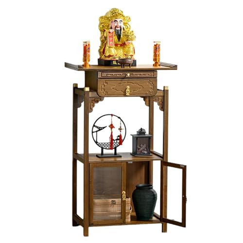 MTNBHH Altartisch mit Acryltür for den Gottesdienst zu Hause, Schreinschrank mit Aufbewahrung for rituelle Präsentation, braunes Finish(100cm) von MTNBHH