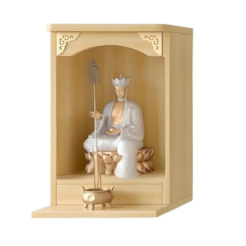 MTNBHH An der Wand montierter Buddha-Altar, Schreinregal aus massivem Bambusholz mit Geländer for Meditation, Gebet und Opfertisch, Wohndekoration(Yellow,30x30x54cm/11.8x11.8x21in) von MTNBHH
