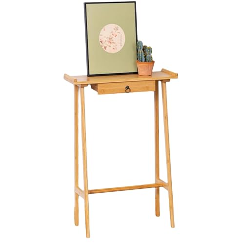 MTNBHH Bambus-Konsolentisch mit Schublade, schmaler Eingangstisch mit achtförmigen Beinen for Flur, Wohnzimmer, Schlafzimmer(Yellow,50cm) von MTNBHH