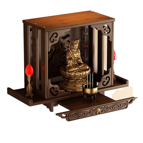 MTNBHH Buddha-Altar aus Holz zur Wandmontage mit durchbrochenem Schnitzdesign for die Anzeige des Räuchergefäßes im Heimtempel(Wall-Mounted,66cm) von MTNBHH