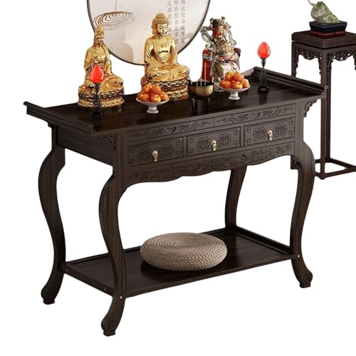 MTNBHH Buddha-Gebetsschrank aus massivem Holz, Zen-Altartisch mit Aufbewahrungsschublade, Wolkenschnitzereien, Ausstellungsmöbel for den Heimschrein(80cm/31.5in) von MTNBHH