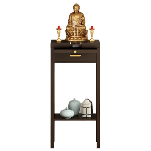 MTNBHH Buddhistischer Gebetsaltarschrank, Meditationstisch-Schreinständer aus Massivholz for die Inneneinrichtung mit verstecktem Tablett, Teak-Finish(Schwarz,35x30x101cm) von MTNBHH