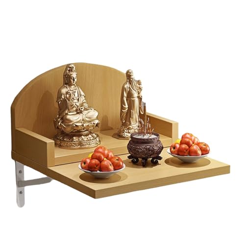 MTNBHH Buddhistisches Altarregal aus Massivholz zur Wandmontage, Gebetsständer mit Metallrahmen for die Meditation zu Hause(Yellow,26cm) von MTNBHH